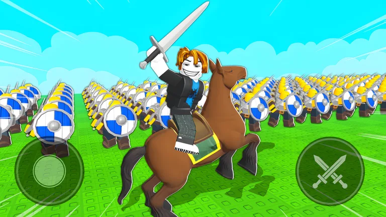 Command An Army commander on horseback raising a sword in front of a blue shield army